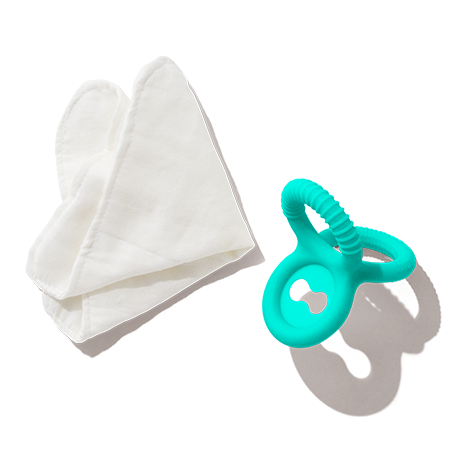 Silicone Triple Teether & Organic Teething Cloth