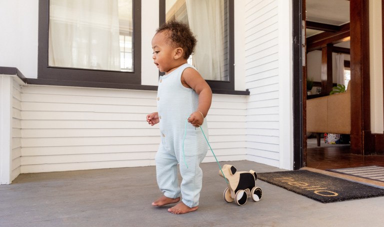 Your baby’s first steps may happen anywhere from 9 to 18 months of age, a wide range that represents the uniqueness of each child’s development.