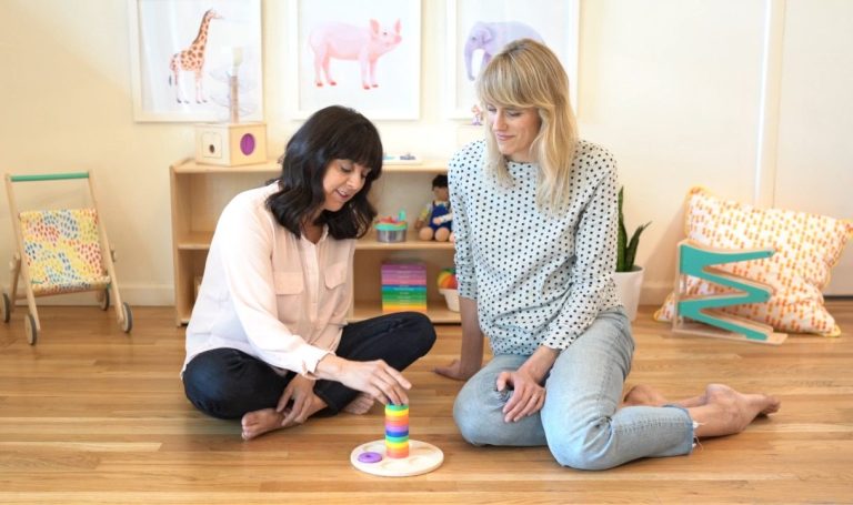 Jess showing the Flexible Wooden Stacker